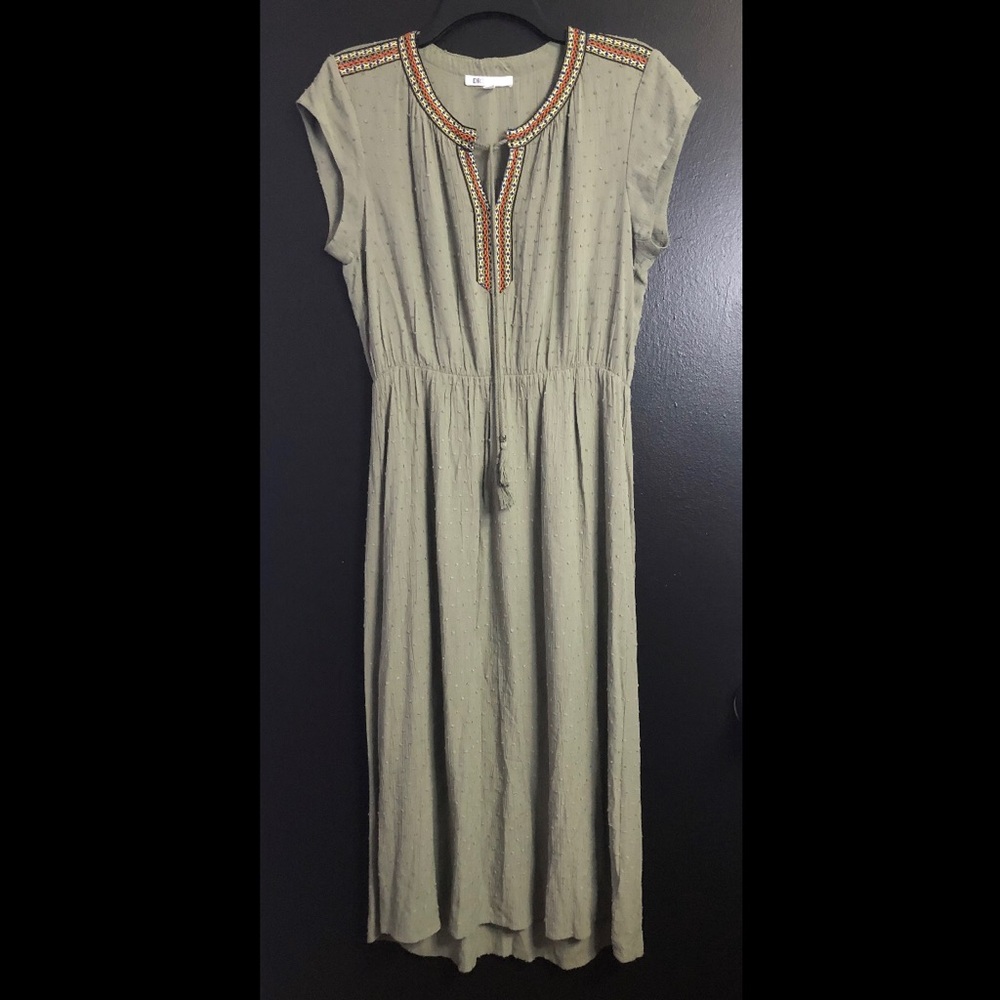 DR2 Olive Maxi Dress with Embroidered Neckline